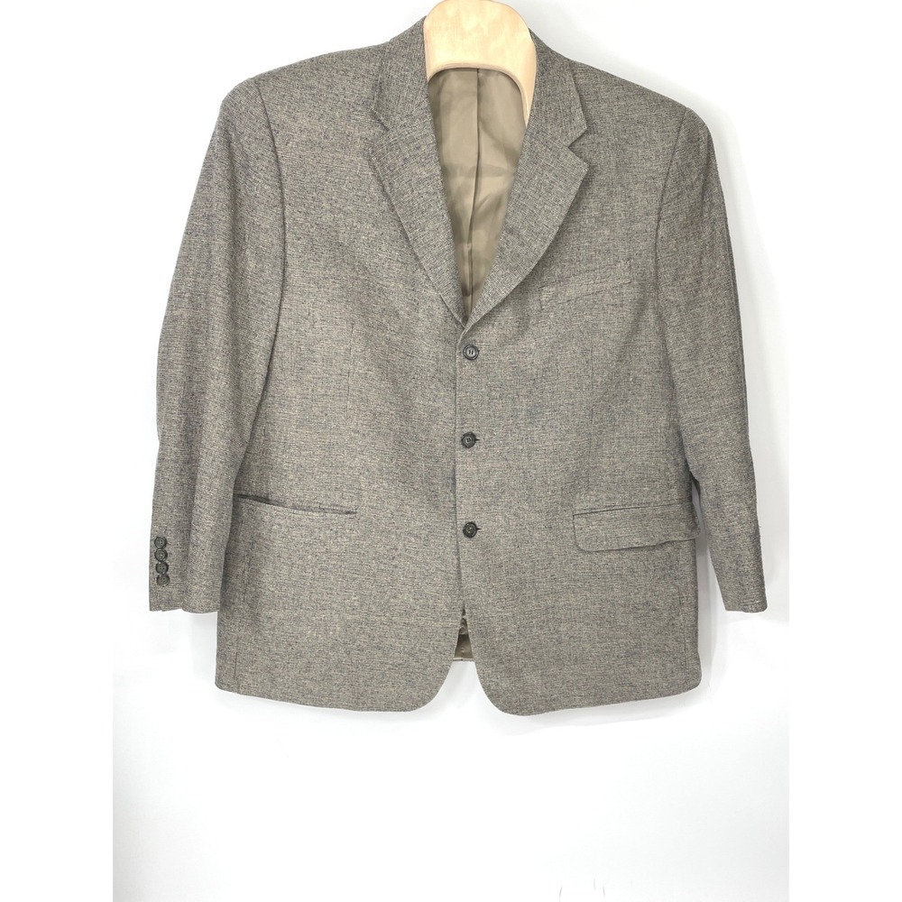 New England Collection Mens Blazer 48R 100% Silk Sport‎ Coat Gray Blue Textured